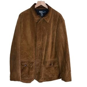 POLO RALPH LAUREN Size L Tobacco Suede Wool Lined Insluated Mens Leather Coat